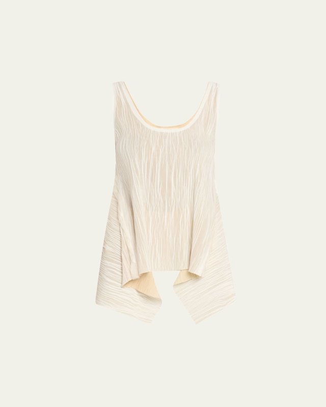 Crinkled Bicolor Scoop-Neck Tank Top